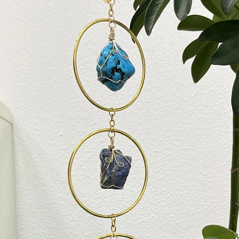 7 Crystal Stones Wind Chime for Decor, Feng Shui, and Meditation